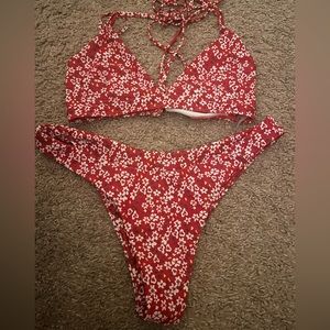 red and white flower bikini